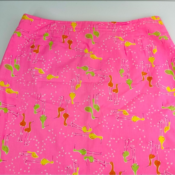 Lilly Pulitzer Pink Yellow Green Beachcomber Bird Print Rare Vintage Skirt - Picture 2 of 13